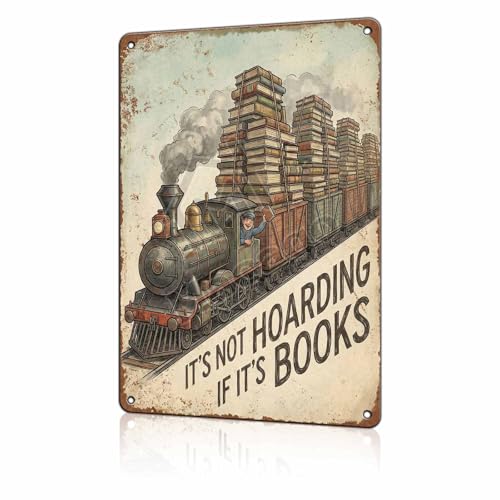macago Vintage Book Express Metal Tin Sign - It's Not Hoarding If It's Books - Retro Locomotive Wall Decor for Home Library or Office - Gift for Travelers and Readers 8x12