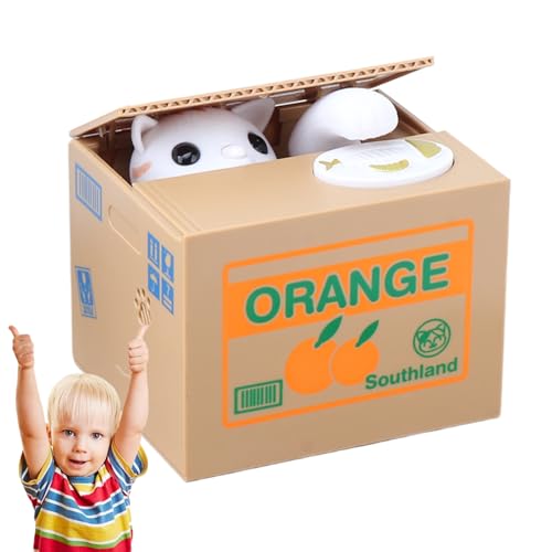 Hucha para niños – Hucha estilo cajero automático, almacenamiento interactivo de dinero en efectivo para gatos, lata de ahorro decorativa suave, alcancía de escritorio | Para dormitorio, sala