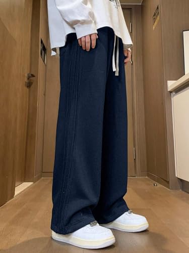 ZAFUL Men's Casual Pants Thick Straight Leg Lounge Pants Plain Loose Trousers Fashion Long Side Pleated Pants4