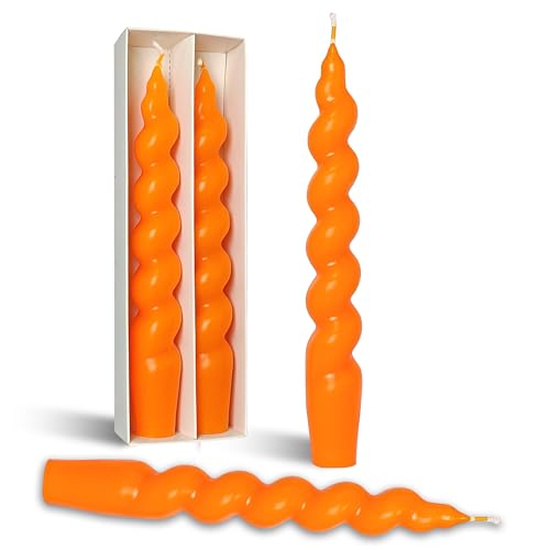 Image of Christmas Orange Handmade Short Candle 7.5 Inch Unscented Spiral Twisted Candles Smokeless Candlestick for Home Decor Gifts 2 Pcs