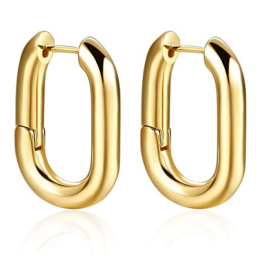 14K Gold Colored Lightweight Chunky Open Hoops | Gold Hoop Earrings for Women Silver Post Hypoallergenic Earrings 2 Pcs Set