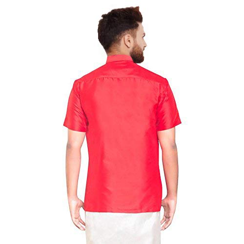 Image of SJS-Men's Half Sleeve Solid Art Silk Shirt