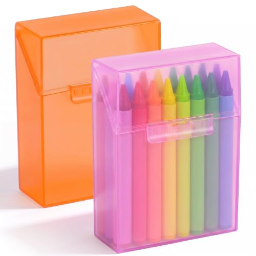 Image of Clabby 2 Pcs Clear Plastic Crayon Boxes Hold 24 Count, Pink,Orange