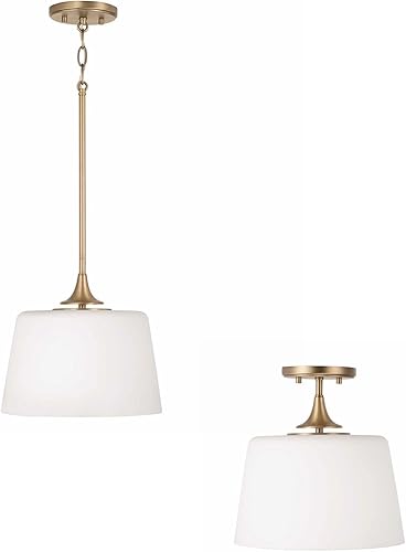 Miniatura 6 de HomePlace Lighting 248911AD Presley - Lámpara de techo convertible con cono de cristal blanco suave de transición, 1 luz de 100 vatios, 11 pulgadas