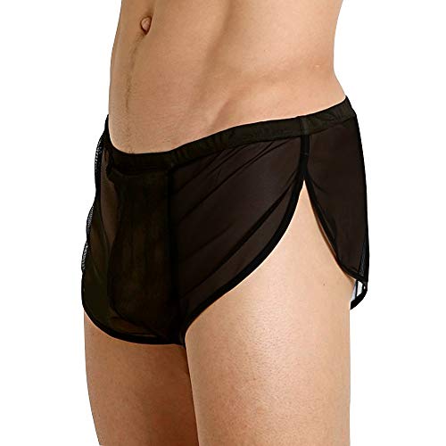 Hommes Shorts en Maille avec De Grands Côtés Fendus sous-vêtements Boxers Slips Résille Maillot De Bain Transparent Color Black Size XL