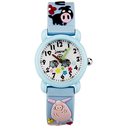 KZKR Mädchenuhr Kinder Armbanduhr Mädchen Schmetterling Kinderuhr Lernuhr Lila Süße Uhr zum Uhrzeit Lesen Lernen für Kinder (Hellblau)