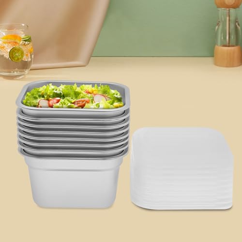 8 Pcs Hotel Pans Stainless Steel Food Containers with PP Lid Modern Restaurant Prep Containers Pan Rectangular Steam Table Pan Metal Food Pan for Home Hotel Restaurant Food Storage, Silver