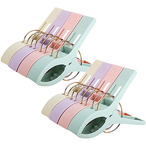 Bncxdc Large Clothes Pegs, Strong Pegs for Washing Line, 8pcs Beach Towel Clips, Windproof Towel Clips Non-slip Plastic Quilt Clips Clamps Laundry Clothespins Bed Sheet Hanging Clips for Beach Chair Cover