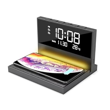 Carregador Sem Fio de Indução Turbo 15W Compatível com Apple iPhone/iWatch/AirPods, iPhone 15 14,13,12,11 (Pro, Pro Max)/XS/XR/XS/X/8 (Plus), Lâmpada Noturna Tela LED Regulável (Preto)