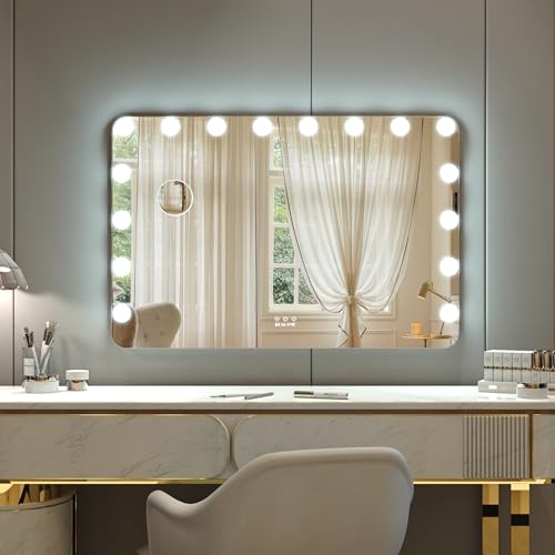 Espejo de maquillaje rectangular con luces 36x24" miniatura 2
