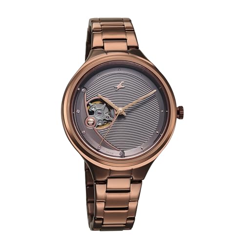 Image of Fastrack Automatic Brown Dial Metal Strap Watch for Girls
