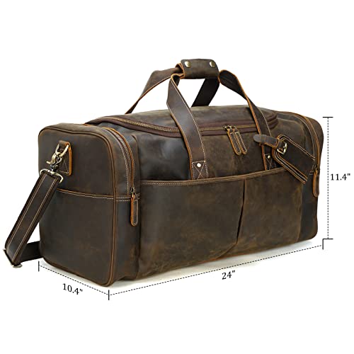 Polare 24 Inch Leather Duffel Bag For Men Full Grain Leather Travel Overnight Gym Sports Weekender Bag Large #TOP6