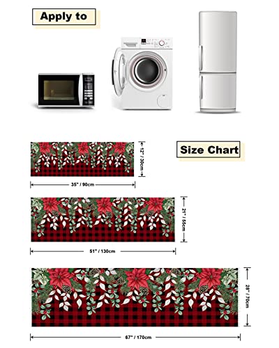 Fridge Dust Cover, Christmas Washing Machine Top Covers With 4 Storage Pockets, Xmas Eucalyptus Leaves Poinsettia Pine Cones Red Plaid Kitchen Refrigerator Covers Protector Storage Bags, 28" X 67" #TOP4