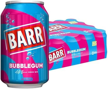 Barr Bubblegum Zero Sugar Sparkling Soft Drink, 24 Pack, 330ml Cans