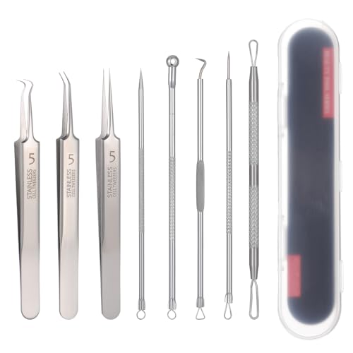 YUXIANLB Blackhead Remover Tweezers Set Professional Pimple Popper Tools Stainless Steel Ingrown Hair Blemish Extractor Facial Skin Care Kit for Nose Eye Face 8 Pcs Effective Zit - Thumbnail 2