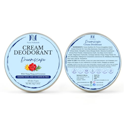 Image of Dreamscape Deodorant Cream for Men & Women | Aluminium & Baking Soda Free | 100% Natural with Shea Butter, Almond Oil & Pure Essential Oils | Controls Odour 10+ Hrs | No Synthetic Fragrance | Safe for Sensitive Skin | Handmade | 50g