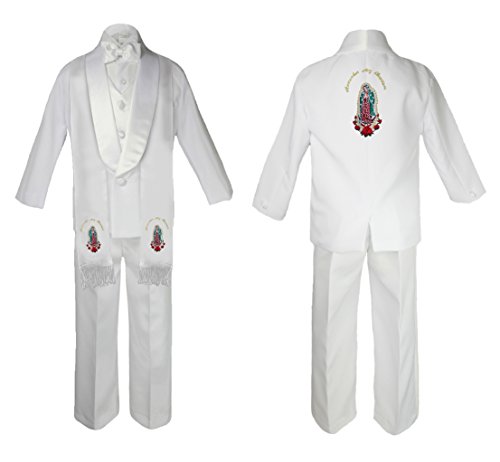 Image of Baby Boy Baptism Formal Shawl Jacket Suit Gold Guadalupe on Stole & Back SM-20