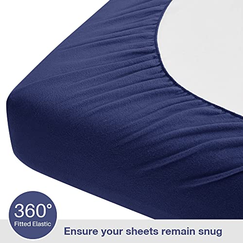 Image of Viviland Plush Micro Fleece Queen Bed Sheet Set - Soft Fuzzy Polar Fleece Velour Velvet Sheets - Extra Warm Winter Fleece Bed Sheets with Deep Pocket - Navy - Queen | Soft Flannel-like Fleece, 100% Polyester, Fluffy Velvety Feel, 200GSM, 15 inch Deep Pocket, Warm Winter Gift & Decor