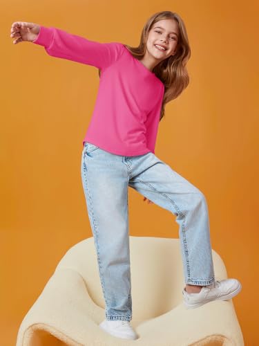 Image of Haloumoning Girls Puff Long Sleeve Shirts Fall Tops 5-14Y | Casual,Solid Color,Crewneck, Soft, Tunic Tops Blouse,Kids Long Sleeve T Shirt,,Fashion Clothes