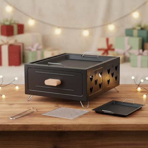 Parrilla De Carbón Portátil, Estufa De Camping Con Estante De Carbón Montado En Cajón, Mini, Parrilla De Mesa De Para Barbacoas, Picnics Preparación