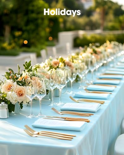 Image of Pureegg Plastic Table Cloth Disposable 10 Pack, 54 x 108 Inch Table Cloths, Easter Party, Picnic, Wedding, Decorative Tablecloths, Rectangle, Baby Blue Plastic Cover, Leakproof & Sturdy, Light Blue