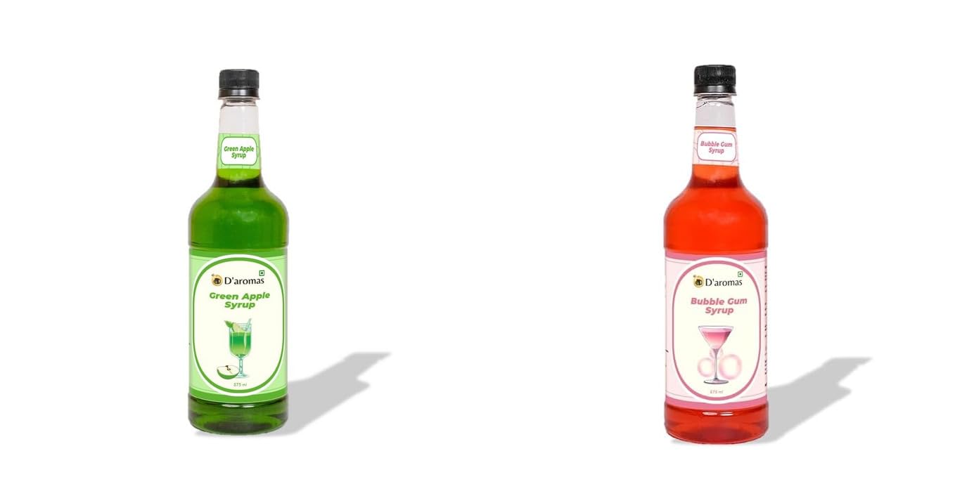 D’aromas Green Apple & Bubble Gum Mocktail Syrup Combo | 875ml Each (Pack of 2) | Premium Café-Style Liquid Syrup for Mocktails, Beverages, Desserts & Coffee | Ideal for Home, Café, Bar & Restaurant Use-image-43