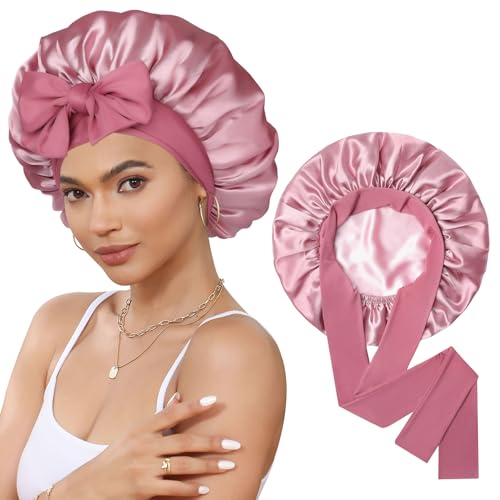 Satin Bonnet for Sleeping Cap Double Layer Hair Bonnet...