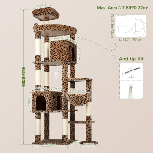 Image of Globlazer Giant Cat Tree for Indoor Large Cats, 83in, F83, Leopard Print