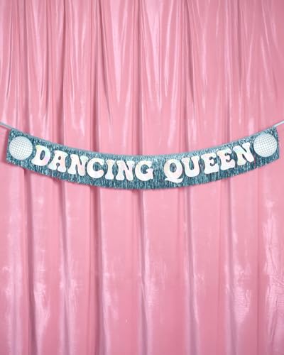 Image of xo, Fetti Dancing Queen Fringe Banner - Iridescent & Blue Fringe, 5 Ft. | Disco Bachelorette Decorations, 70s Backdrop, Groovy Birthday Party, Boogie Bach Backdrop