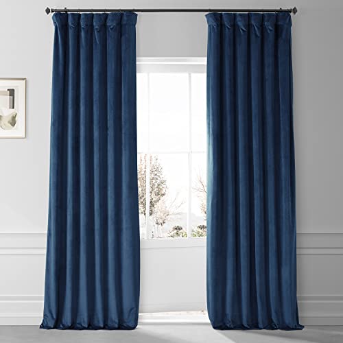 Image of HPD Half Price Drapes Signature Plush Velvet Blackout Curtains for Bedroom (1 Panel), 50W X 84L Hotel Black Out Curtains for Living Room, Thermal Insulated Blackout Curtains, Dreamland Blue