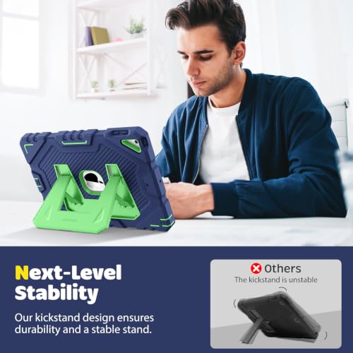 Image of Fintie Kid-Friendly Case for iPad 9th / 8th / 7th Generation 10.2 Inch | Fully-Body Rugged Heavy Duty Shockproof Cover, Portrait & Landscape Viewing, Built-in Kickstand, for Girls /Boys, Navy /Green