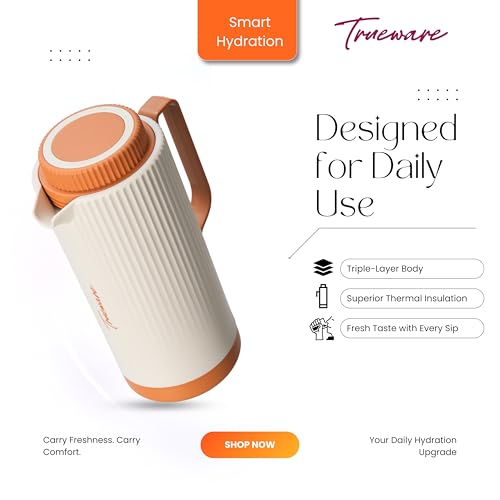 Image of Trueware Amaze ISI Certified Inner Steel Thermoware 1200 ML Hot & Cold Flask Jug, BPA Free, Leak Proof, Ideal for Tea, Coffee, Water, Hot and Cold Beverages