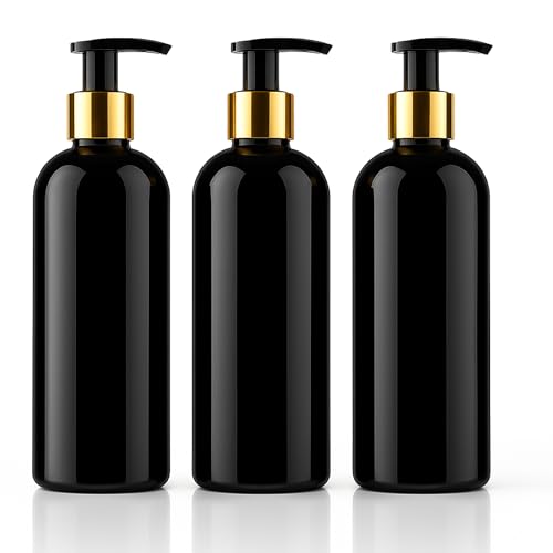Image of Prakash Empty Plastic Black Golden Pump Bottles Dispenser 500ml Portable Shampoo Lotion Hand Bottle (Black Golden Pump 500ML, Pack of 3)