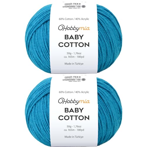 Image of Baby Cotton Blend Yarn - Soft Sport Weight Yarn for Crochet & Amigurumi - 50g /180yds - 60% Cotton 40% Acrylic - Ideal for Baby & Knitting Proj.(Sochi Blue, 2 Balls)