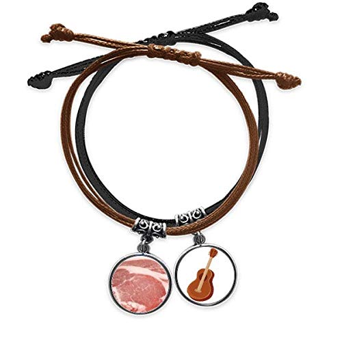 Pulsera de carne de cerdo de cuero y cuerda de guitarra unisex