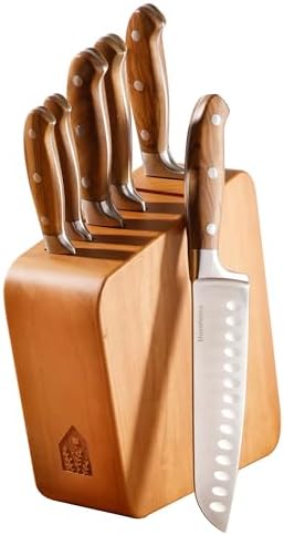 Bloomhouse - Two Time Oprah's Favorite Things Winner - 7 Piece Italian Olive Wood Kitchen Knife Block Set w/German Forged Stainless Steel Knives - Thumbnail 5