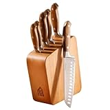 Bloomhouse - Two Time Oprah's Favorite Things Winner - 7 Piece Italian Olive Wood Kitchen Knife Block Set w/German Forged Stainless Steel Knives