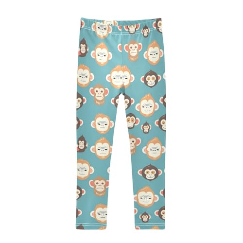 Cute Monkey Head Girls' Leggings Toddler Doodles Blue Kids Yoga Pants Dance Active Tights 4T