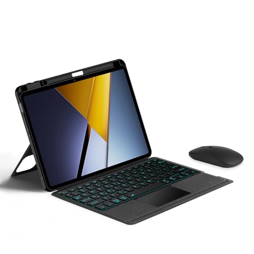 Image of ProElite Wireless Bluetooth TouchPad Keyboard Case for Mi Pad 8 /8 Pro 11.2 inch, Magnetic Detachable Bluetooth TouchPad Keyboard Mi Pad 8 /8 Pro with Built-in 7-Colors Backlit & Pen Holder, Black