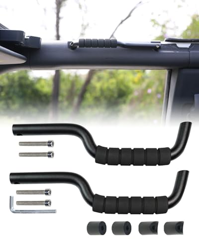 Image of ROADER Roll Bar Grab Handles for Ford Bronco 2021 2022 2023 2024 2025 Front Seat 2 /4 Door Soft & Hard Top, Interior Accessories Aluminum Alloy Front Seat Grip Handle, 2PCS(Black)