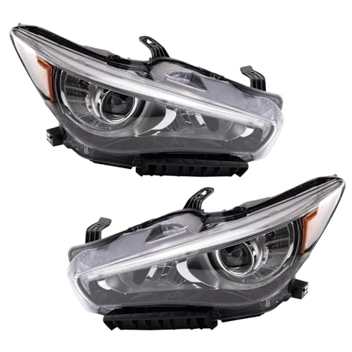 Image of TRQ Driver and Passenger Side Headlight Assembly Set Compatible with 14-17 Infiniti Q50 without Adaptive Headlights LED Only