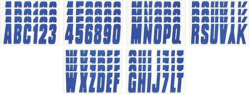 Image of Hardline Products USA Series 350 Boat Registration Numbers Kit, 3 Inch Solid Blue - Marine Grade Vinyl Lettering for Hull, PWC, Jet Ski & Pontoon - USCG Compliant, UV & Fuel Resistant