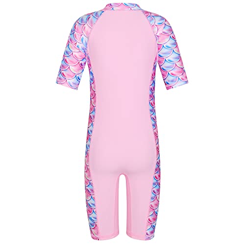 Image of TFJH E 3 in 1 Sets Girls Swimsuits Short Sleeve Rashguard Suit UV 50+ Princess Swimwear Dress Skirt Zip 3-12Y