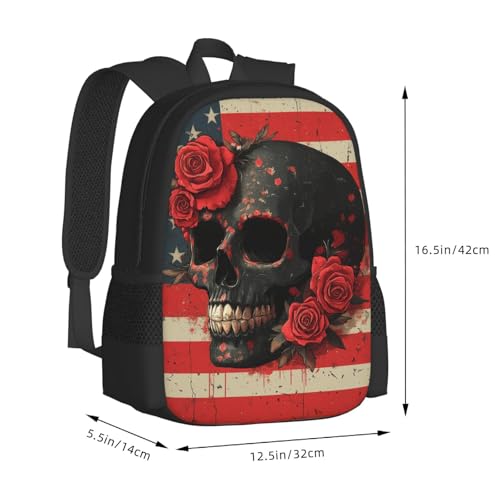 Image of Floral Skull Print Backpack For Men Women Lightweight Daypack For Daily Commutes Business Travel Hiking