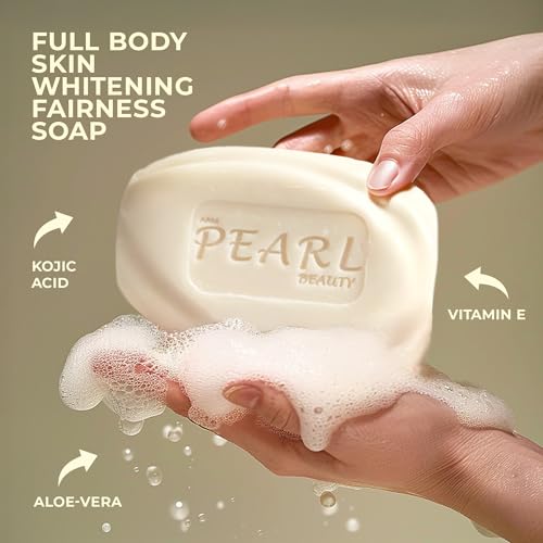 Image of Pearl Whitening Soap with Kojic Acid & Papaya | Skin Brightening Bar for Dark Spots, Acne Scars, Pigmentation | Deep Cleanser for All Skin Types | 3 x 75g Soaps