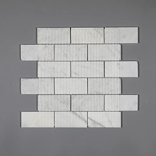 Adolif Carrara White Marble Mosaic Tile, 100% Natural Marble, Polished, Carrara White Marble Mosaic For Kitchen Bathroom Wall Floor Backsplash Shower, 5 Sheets, 2×4 Inch Subway Brick #TOP4