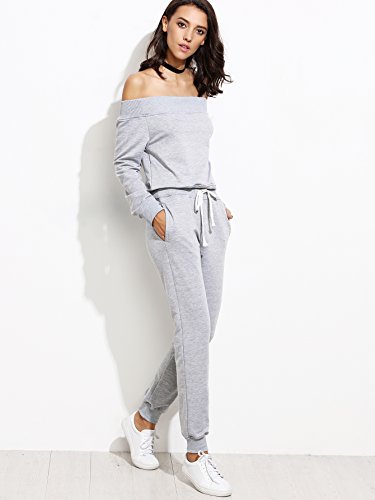 SweatyRocks Women's Two Piece Crop Top and Sweat Pant Set Sport Tracksuit Outfit Grey S