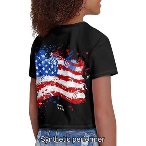 Image of 4th of July Shirt for Girls 7-8 Years US Flag Crop Tops Kids Outfit Independent Day Graphic Tee-