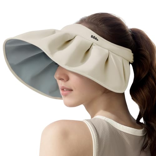 BENEUNDER Sheel Sun Hats for Women Wide Brim Foldable UV Protection UPF50+ Visors for Outdoor Travel Vacation Beige