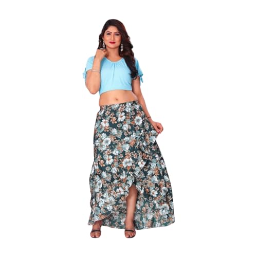 Image of JYESHTA Women's American Crepe Flared A Line Stitched Long Skirt with 12 Mtr Flare 40 in Height | Skirts for Women Long Length | Long Skirts for Girls